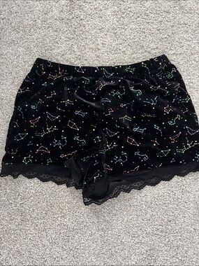 Black Constellation horoscope Velvet lace Sleep Shorts pajama bottom cosmic aura